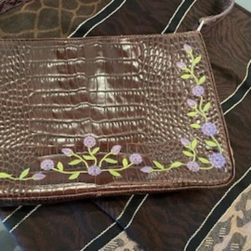 Retro Luxe Bag by RAFE New York. Chocolate Brown Embossed Leather, Floral Detail